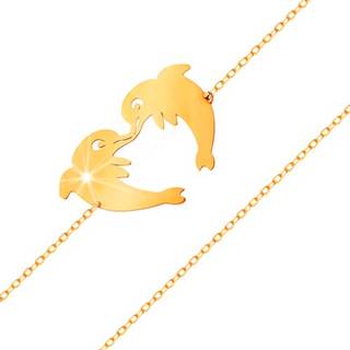 Zlatý náramok 585 - dva delfíny tvoriace kontúru srdiečka, jemná retiazka