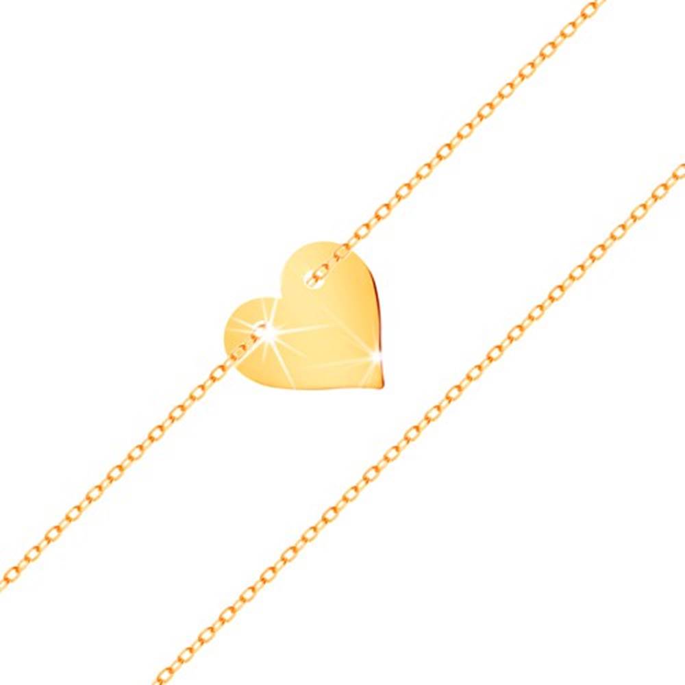 Šperky eshop Náramok v žltom 14K zlate - malé súmerné ploché srdce, jemná retiazka