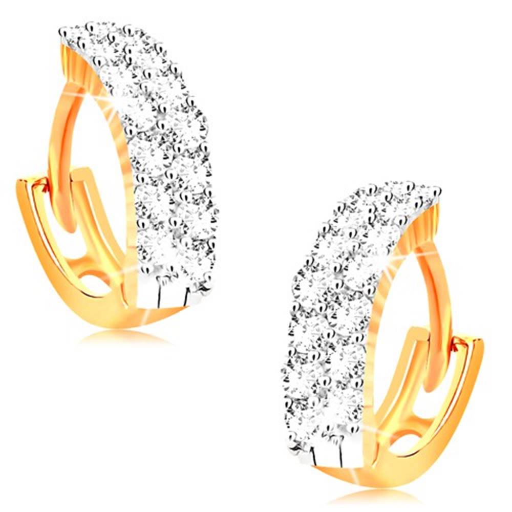 Šperky eshop Náušnice v žltom 14K zlate - malé krúžky zdobené čírymi zirkónmi