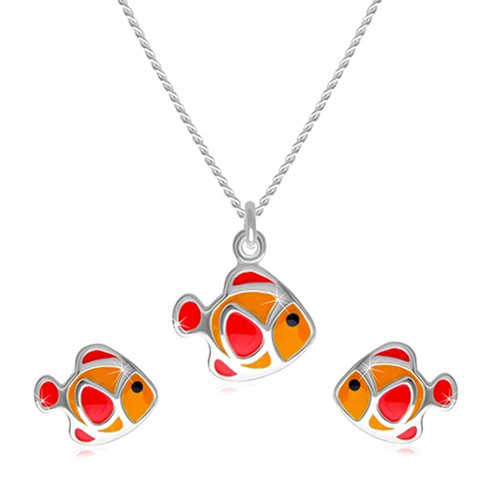 Šperky eshop Dvojdielna sada zo striebra 925 - náhrdelník a náušnice, červeno-oranžová rybička