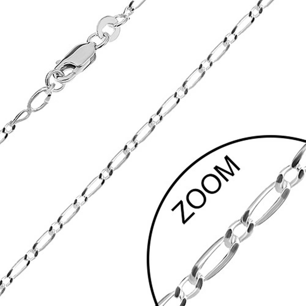 Šperky eshop Lesklá strieborná retiazka 925, dlhé a krátke oválne články, šírka 1,3 mm, dĺžka 550 mm
