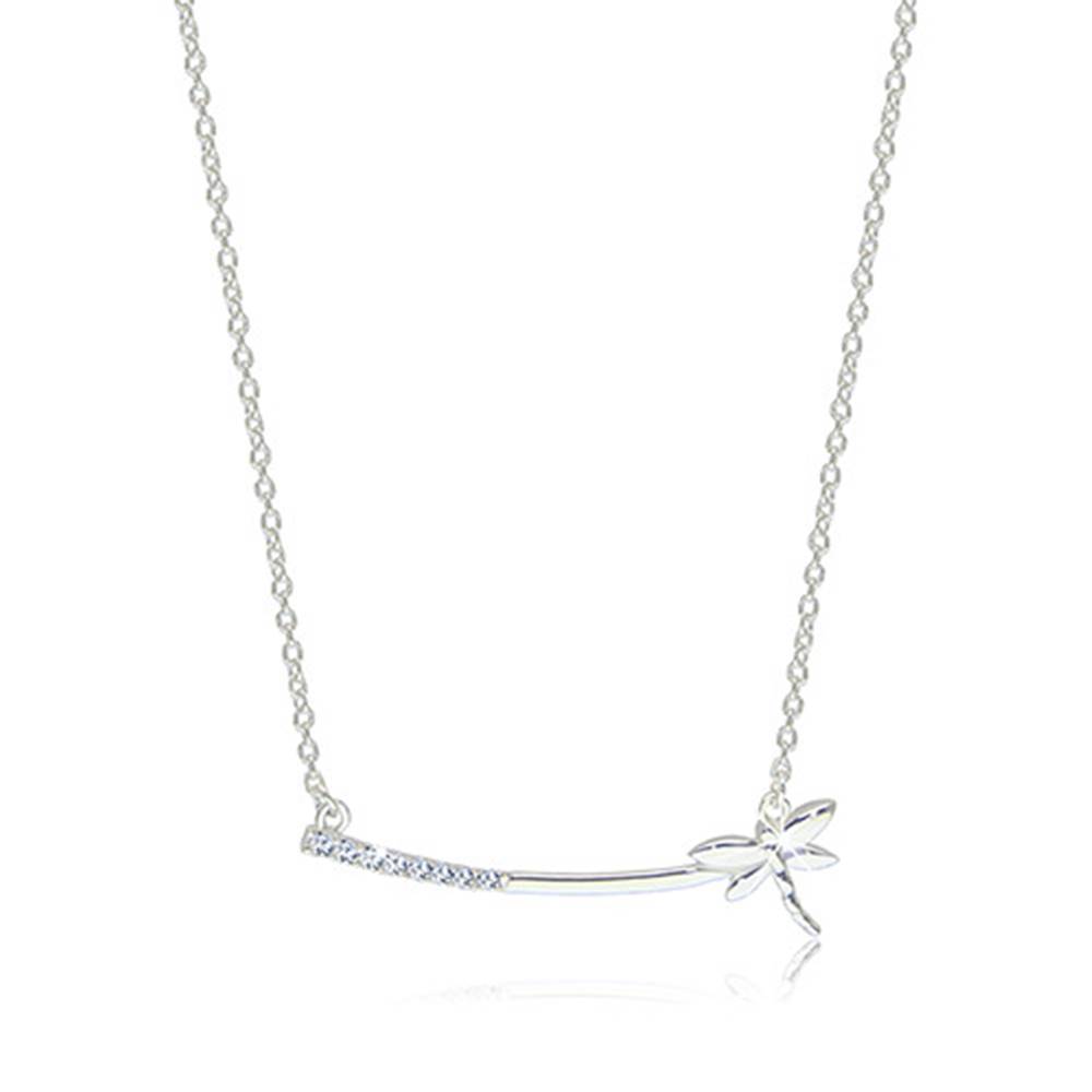 Šperky eshop Strieborný 925 náhrdelník - lesklá vážka na úzkej paličke so zirkónikmi čírej farby