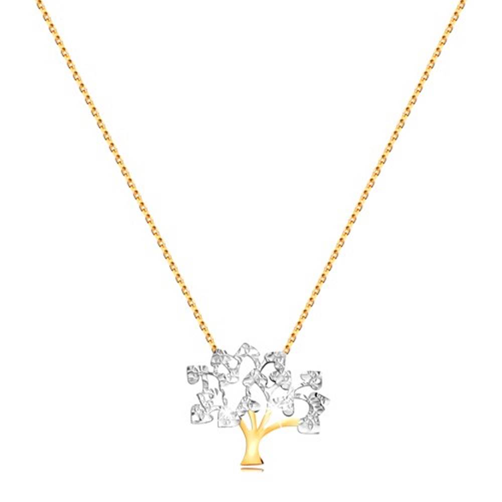 Šperky eshop Náhrdelník v 9K zlate - jemná retiazka, ligotavý dvojfarebný strom života
