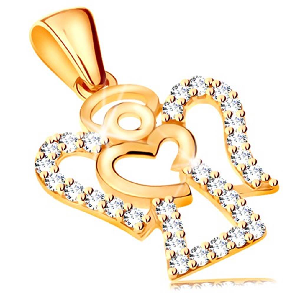 Šperky eshop Prívesok zo žltého 14K zlata - zirkónový obrys anjela, lesklé srdiečko