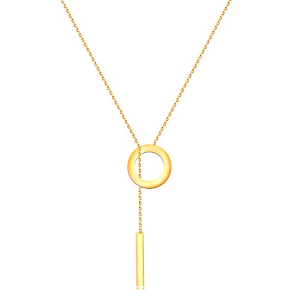 Šperky eshop Zlatý náhrdelník 375 - obruč a visiaci obdĺžnik na retiazke z oválnych očiek