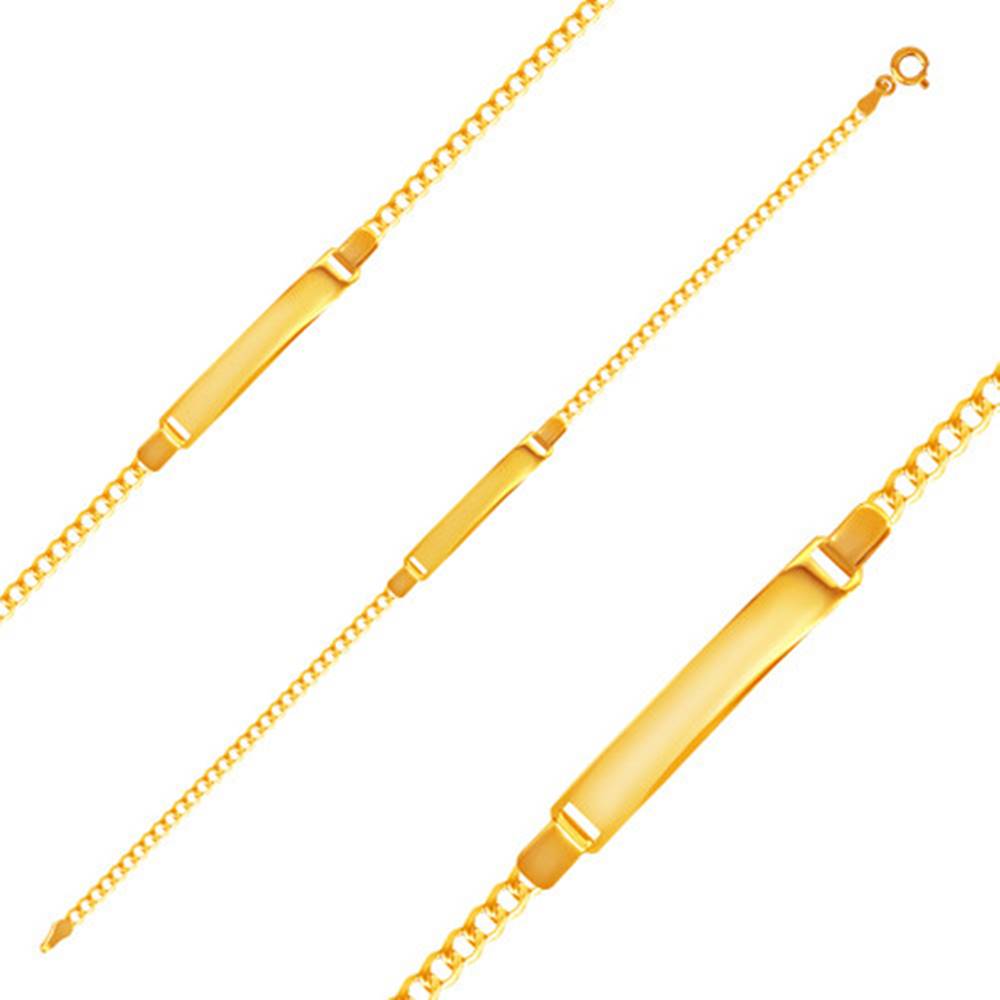 Šperky eshop Náramok zo žltého zlata 585 - ploché očká a lesklá platnička, 180 mm