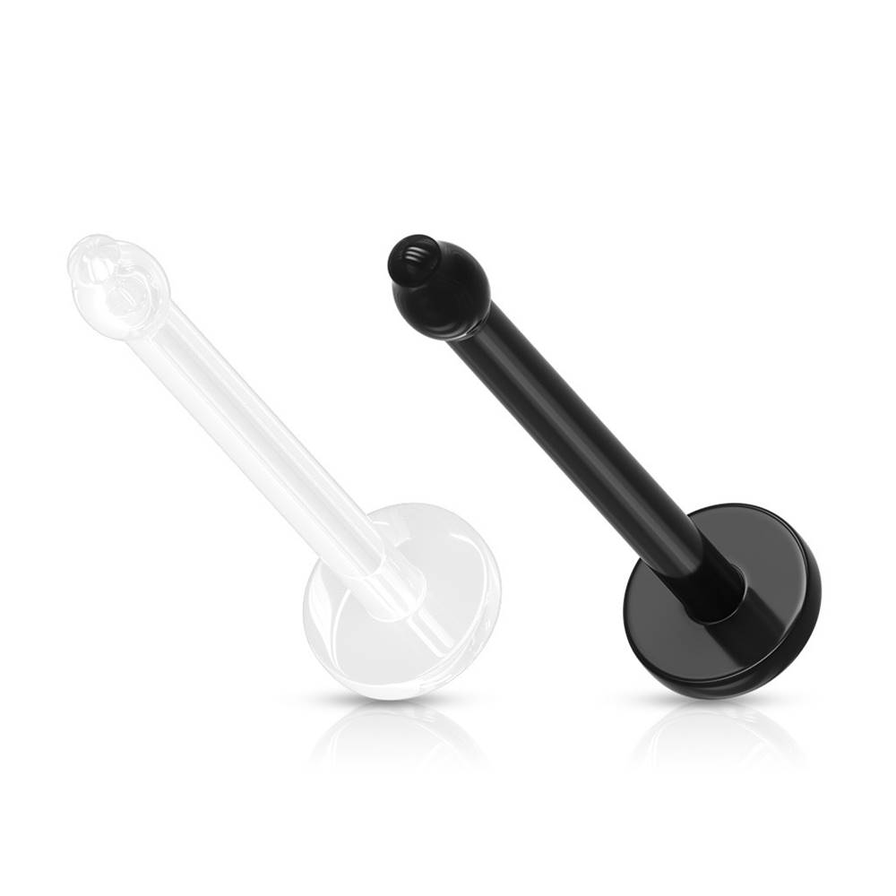 Šperky eshop Piercing do nosa BioFlex - rovná palička, kruh, čierna a priehľadná farba - Hrúbka piercingu: 0,8 mm, Farba piercing: Čierna