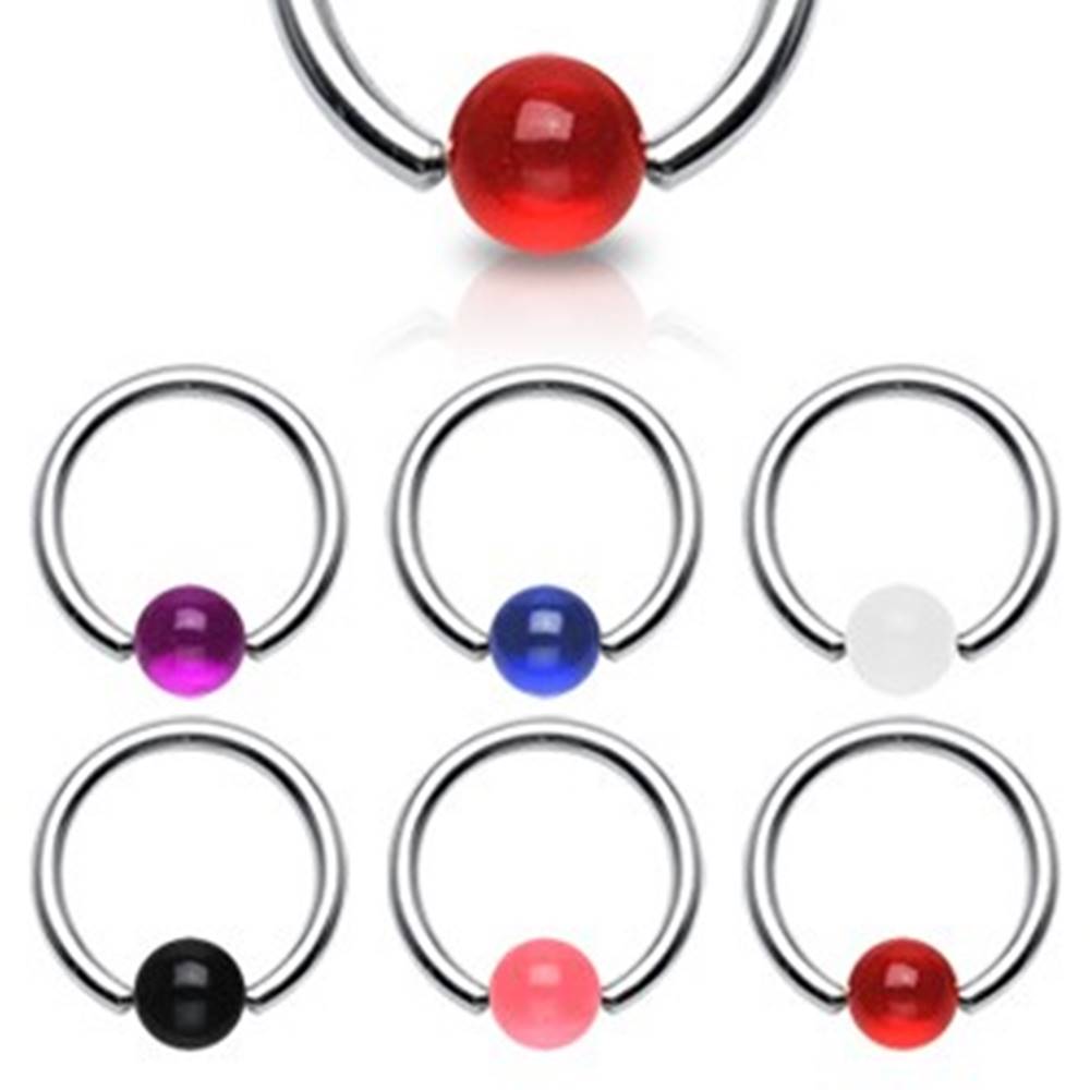 Šperky eshop Piercing - krúžok, farebná UV gulička - Rozmer: 1,2 mm x 10 mm x 4x4 mm, Farba piercing: Červená