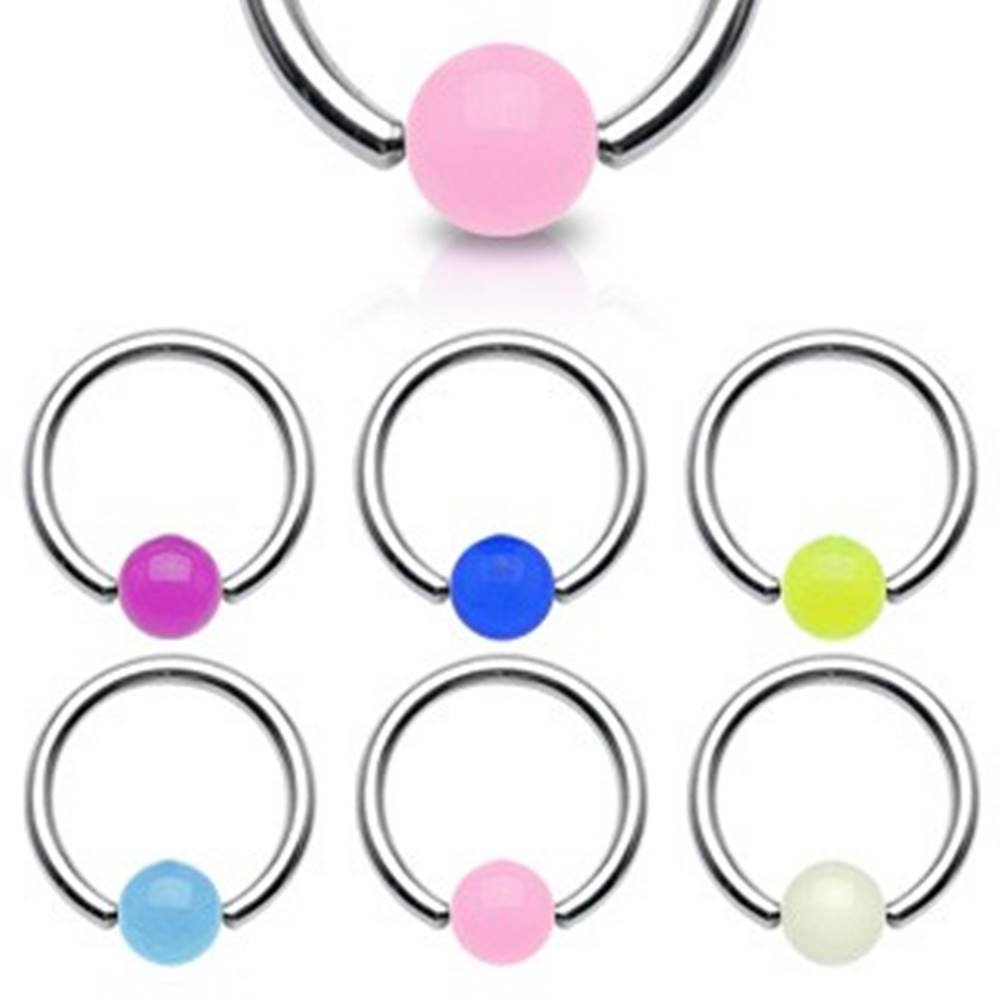Šperky eshop Piercing - krúžok, žiariaca gulička - Rozmer: 1,2 mm x 10 mm x 4x4 mm, Farba piercing: Ružová