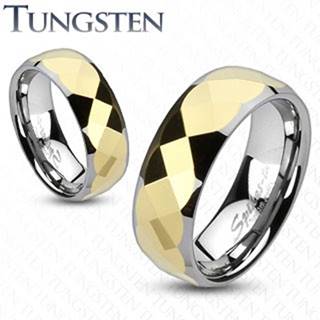 Volfrámový prsteň - dvojfarebný, geometricky brúsený stred zlatej farby - Veľkosť: 49 mm, Šírka: 8 mm