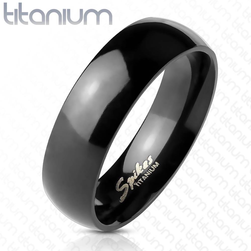 Šperky eshop Čierna obrúčka z titánu - hladká s vysokým leskom, 6 mm - Veľkosť: 49 mm
