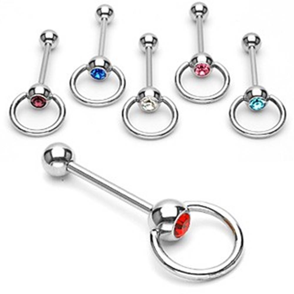 Šperky eshop Piercing - činka z ocele, krúžok zirkón - Rozmer: 1,6 mm x 16 mm, Farba zirkónu: Aqua modrá - Q