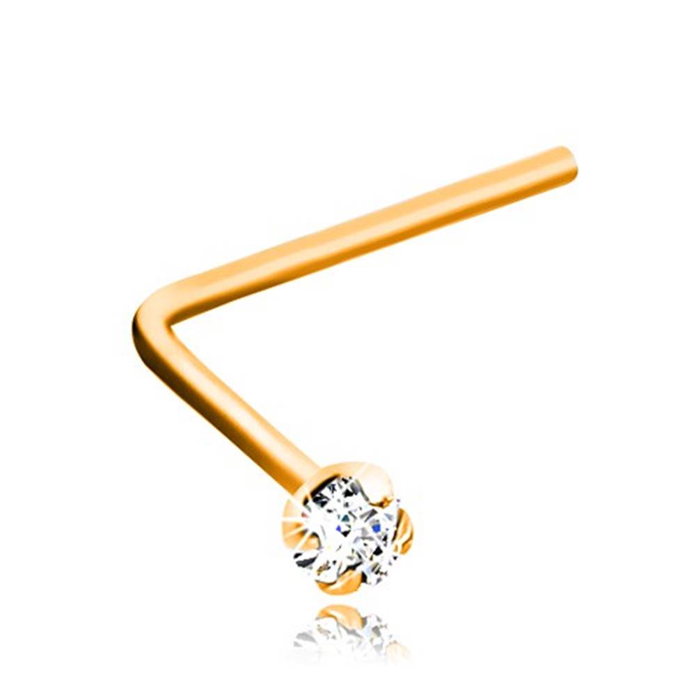 Šperky eshop Zahnutý piercing do nosa, žlté 9K zlato, číry brúsený zirkónik, 1,5 mm