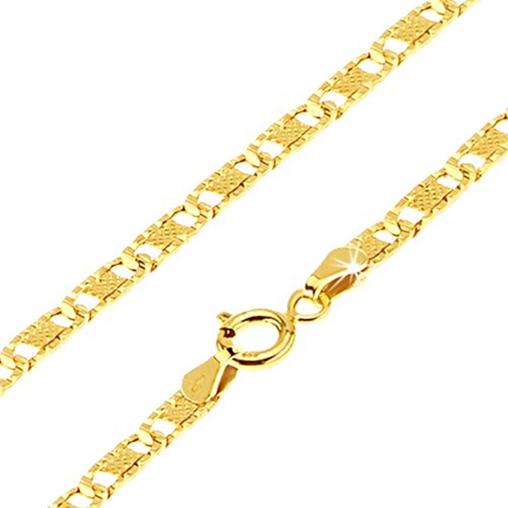 Šperky eshop Zlatá retiazka 585 - ploché podlhovasté ryhované články, mriežka, 550 mm