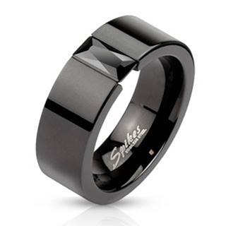 Oceľový prsteň v čiernom odtieni - ligotavý čierny zirkón, 6 mm - Veľkosť: 49 mm