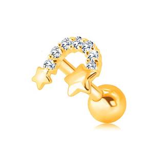 Zlatý 375 piercing do brady a pery - dve hviezdičky spojené zirkónovým oblúkom