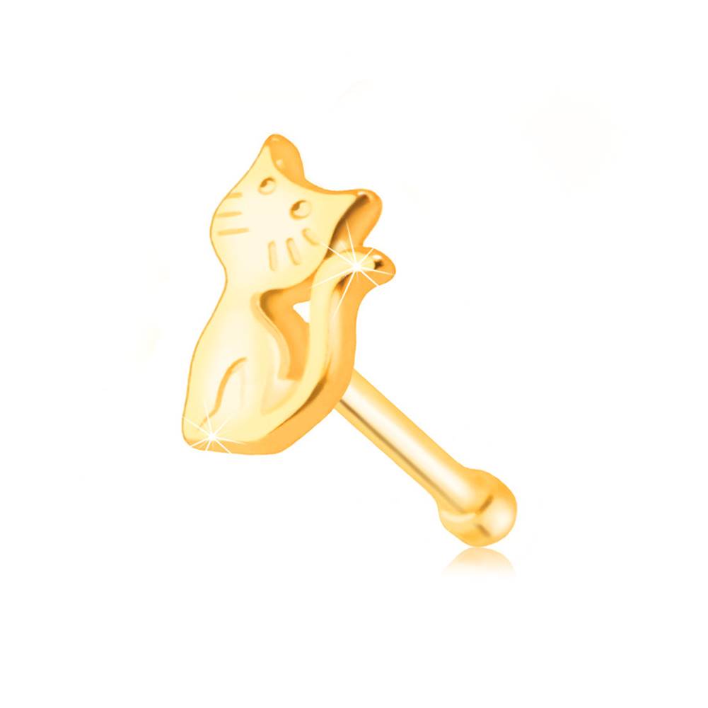 Šperky eshop Piercing do nosa zo žltého zlata 585 - mačička so zdvihnutým chvostíkom