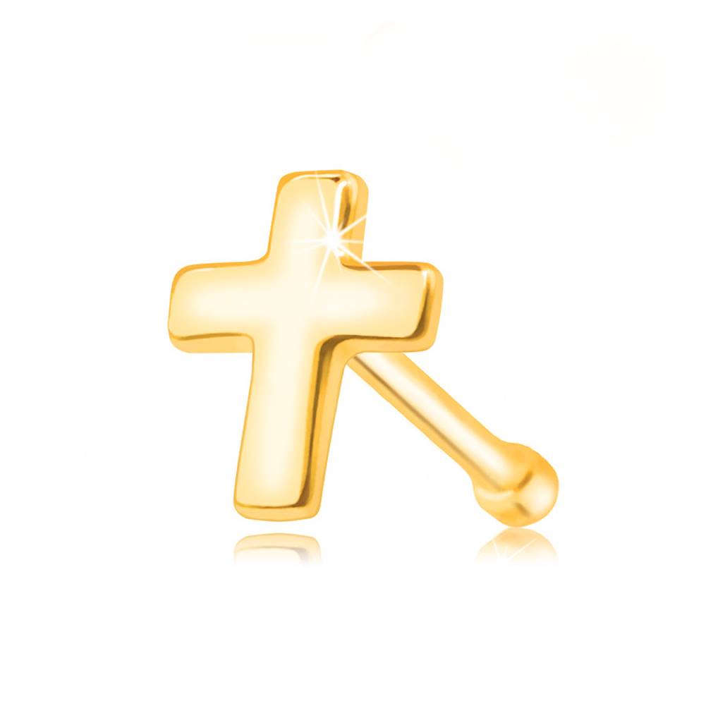 Šperky eshop Piercing do nosa zo žltého zlata 585 - plochý lesklý krížik