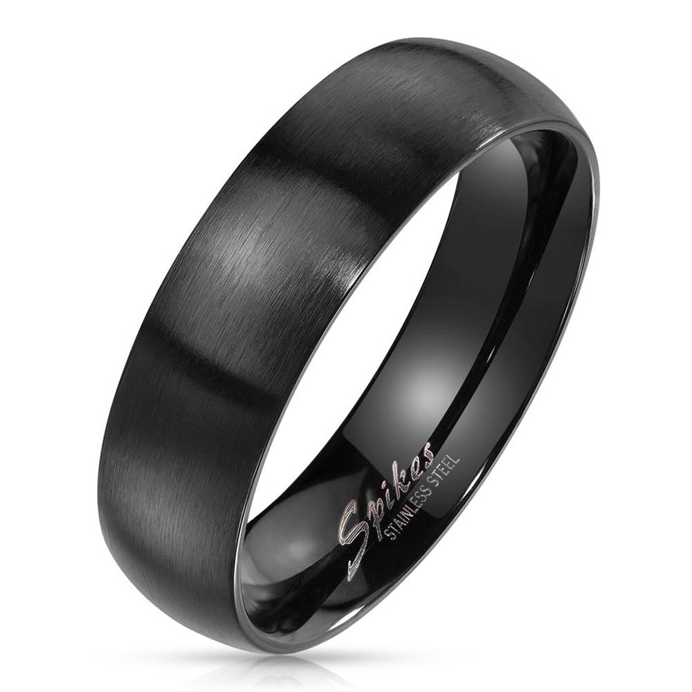 Šperky eshop Prsteň z ocele v čiernom farebnom odtieni - široké ramená s matným povrchom, 6 mm - Veľkosť: 49 mm
