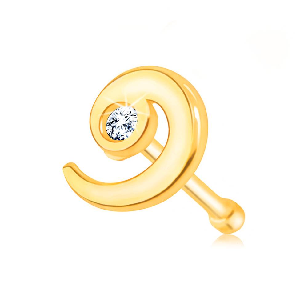 Šperky eshop Zlatý 585 piercing do nosa - lesklá špirála zdobená čírym zirkónom